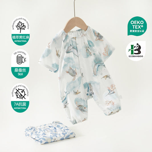 Baby Bamboo Romper - Organic Short Sleeve Onesie with Breathable Linen Blend for Newborn & Infant (0-12 Months)