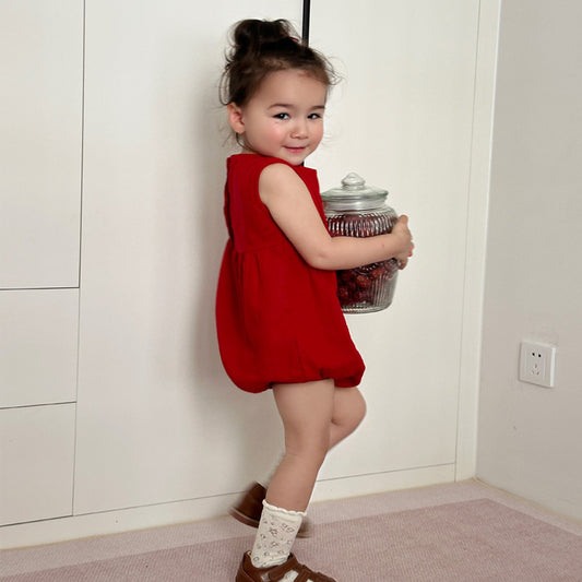 Panda Embroidery Baby Romper - 100% Linen Sleeveless Bodysuit for First Birthday & Photo Shoots (0-2 Years)