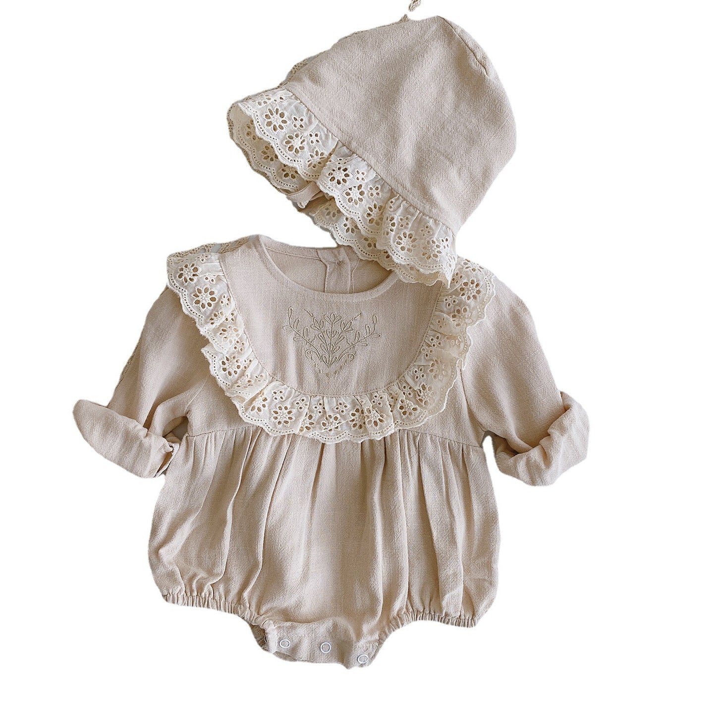 Princess Lace Romper Set for Baby Girl - Long Sleeve Baptism Outfit with Matching Bonnet | First Birthday Christening Dress (Newborn-24M)