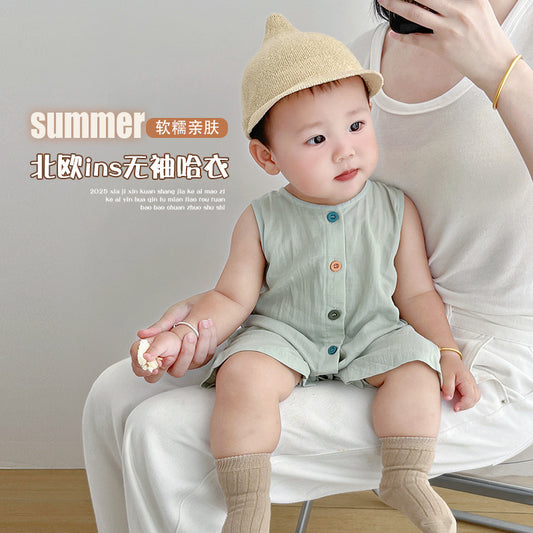 Organic Cotton Baby Romper - Breathable Sleeveless Jumpsuit for Boys & Girls | Soft Summer Outfit (0-24 Months)