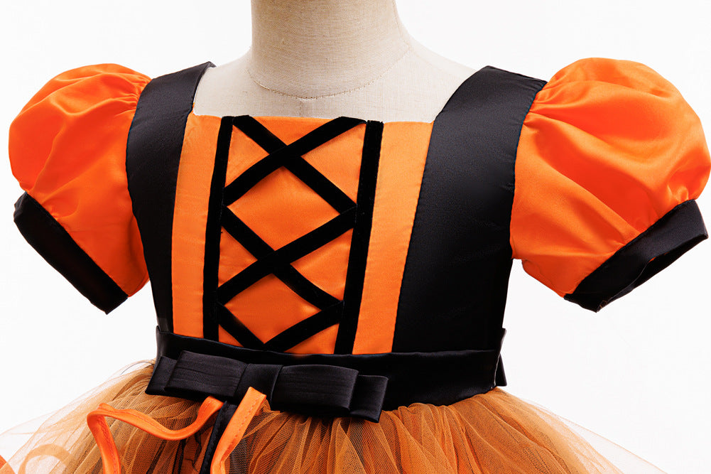 Girls Halloween Christmas Tutu Dress - Princess Party Gown with Hat & Pumpkin Bag Set