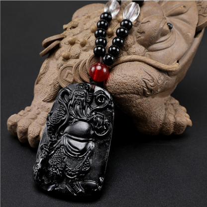 Chinese Dragon Guan Gong Pi Xiu Pendant Necklace - Obsidian Glass Couple Set with Buddha Symbol (Choose Your Design)