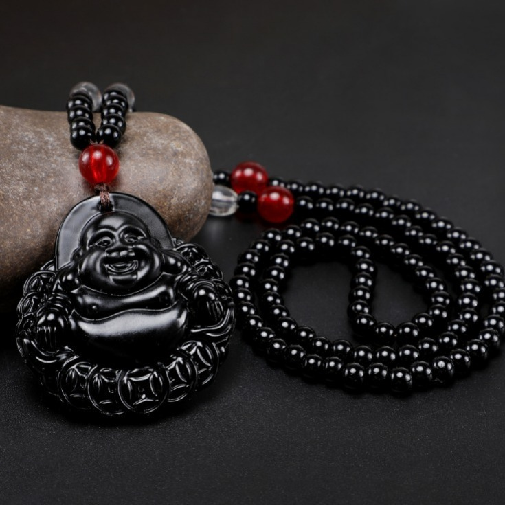 Chinese Dragon Guan Gong Pi Xiu Pendant Necklace - Obsidian Glass Couple Set with Buddha Symbol (Choose Your Design)