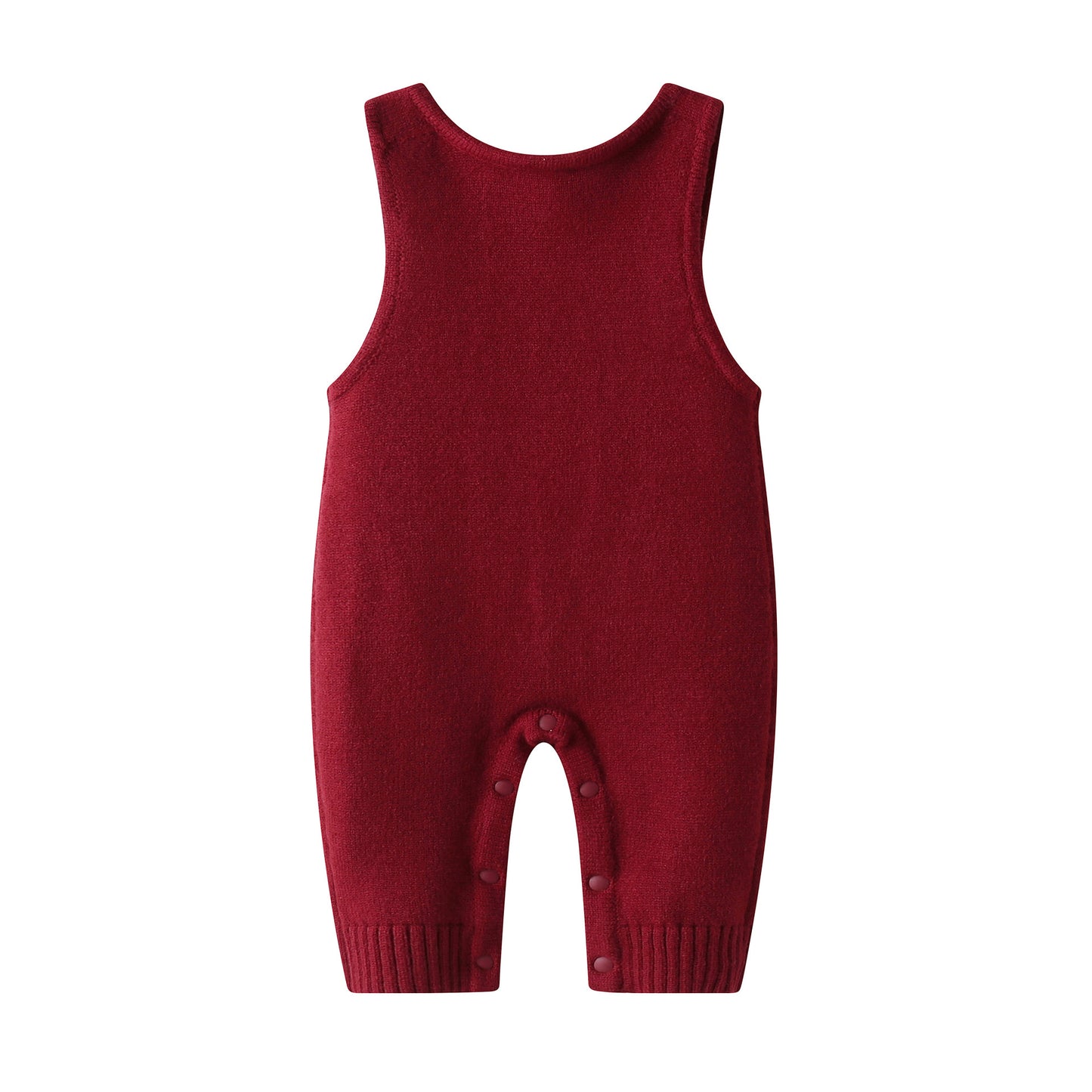 Baby Christmas Tree Overalls - Wine Red Knit Baby Jumpsuit with Double Buckle Warm Romper