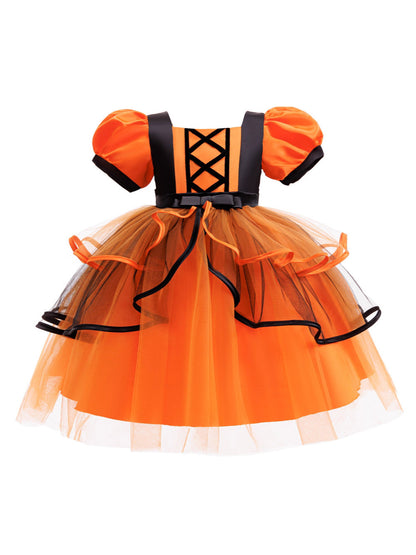 Girls Halloween Christmas Tutu Dress - Princess Party Gown with Hat & Pumpkin Bag Set