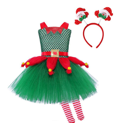 Girls Christmas Party Dress - Stage Performance Tutu Princess Gown for Holiday Events