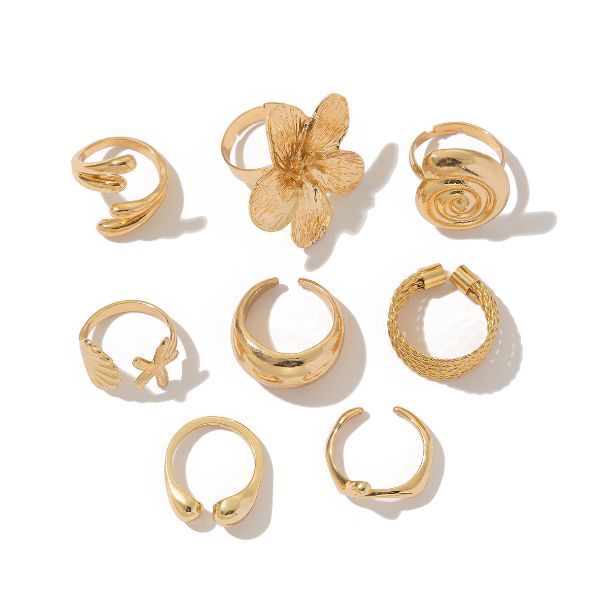 Beach-Inspired Ocean Shell & Flower Adjustable Ring Set for Women