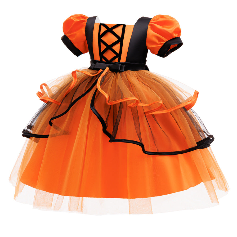 Girls Halloween Christmas Tutu Dress - Princess Party Gown with Hat & Pumpkin Bag Set