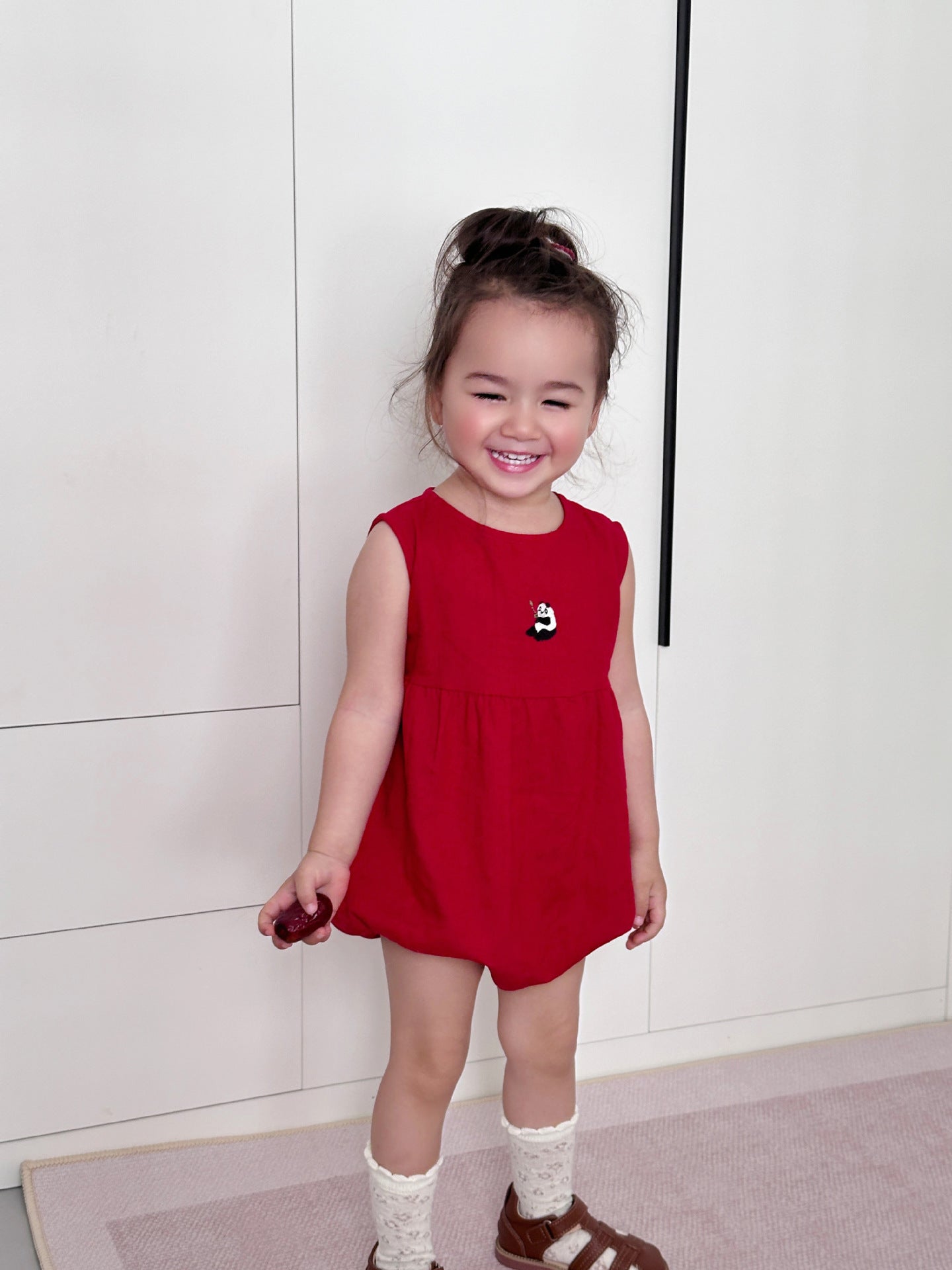 Panda Embroidery Baby Romper - 100% Linen Sleeveless Bodysuit for First Birthday & Photo Shoots (0-2 Years)