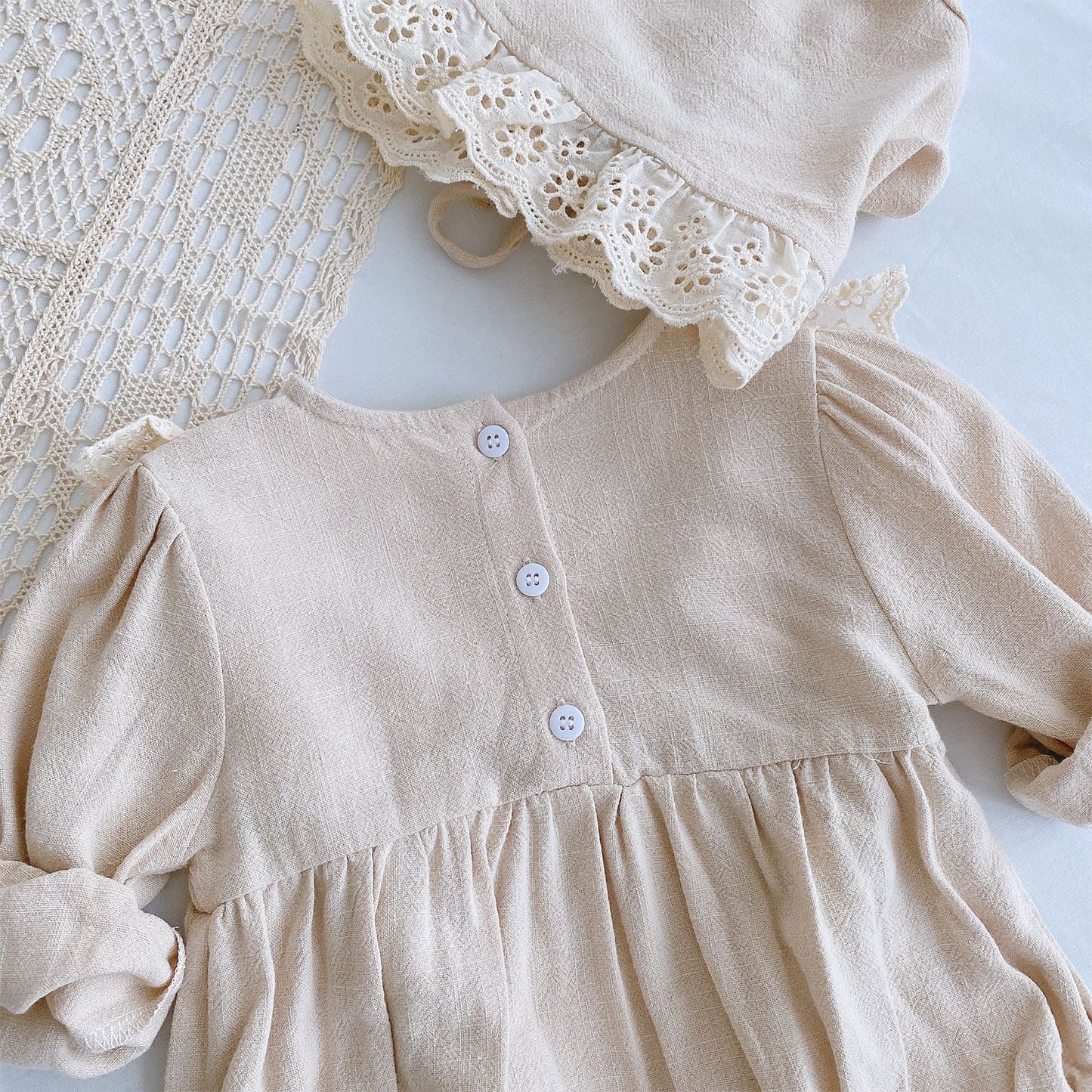 Princess Lace Romper Set for Baby Girl - Long Sleeve Baptism Outfit with Matching Bonnet | First Birthday Christening Dress (Newborn-24M)