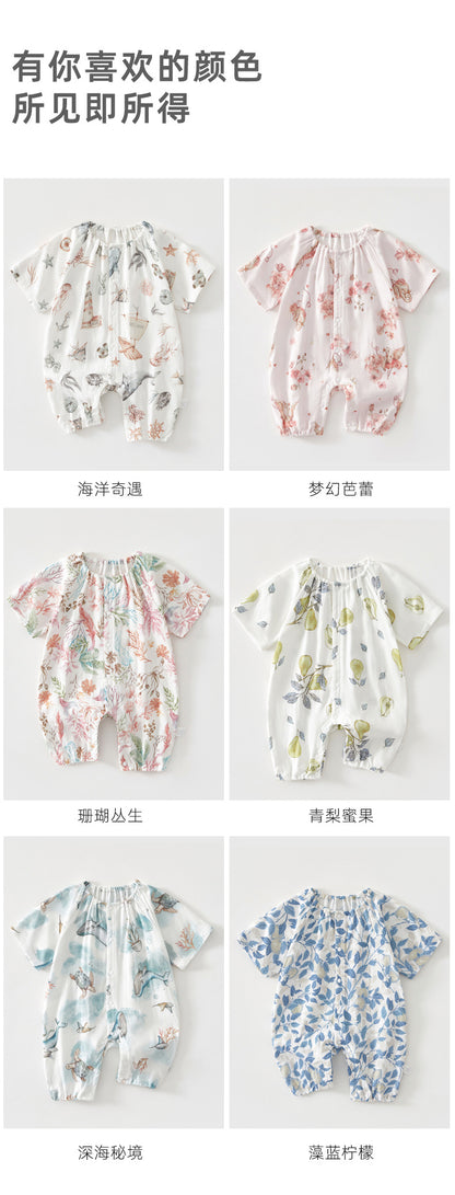 Baby Bamboo Romper - Organic Short Sleeve Onesie with Breathable Linen Blend for Newborn & Infant (0-12 Months)