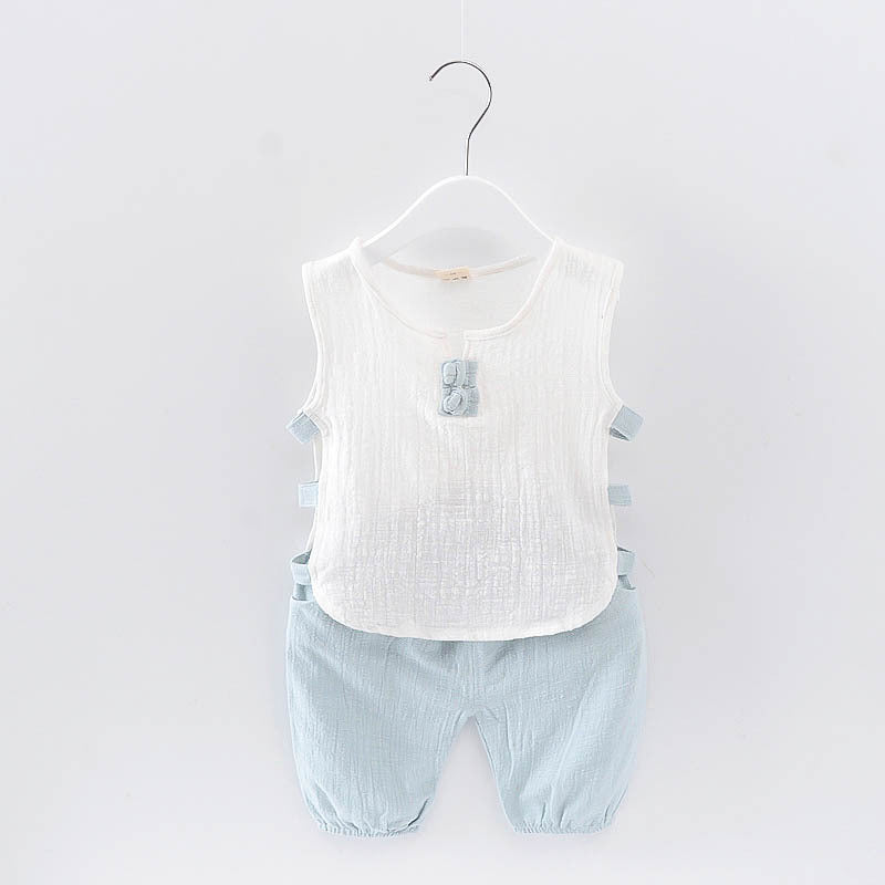 Tang Dynasty Baby Outfit - Organic Cotton Sleeveless Vest & Shorts Set for Newborn Photography, First Birthday Photo Shoot (0-3 Years)