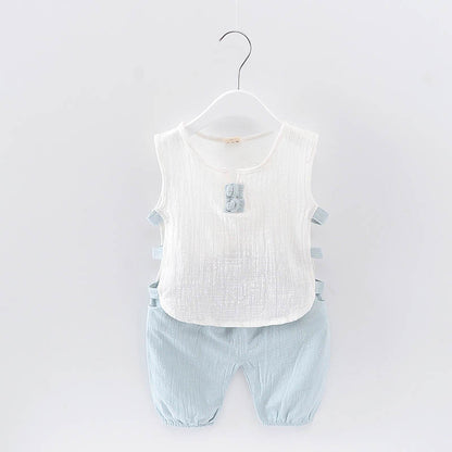 Tang Dynasty Baby Outfit - Organic Cotton Sleeveless Vest & Shorts Set for Newborn Photography, First Birthday Photo Shoot (0-3 Years)