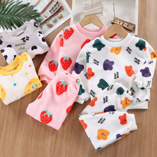 Kids Flannel Pajama Set - Cozy Thermal Lounge Wear for Boys & Girls | Winter Warm Fleece Sleepwear (2-10 Years)