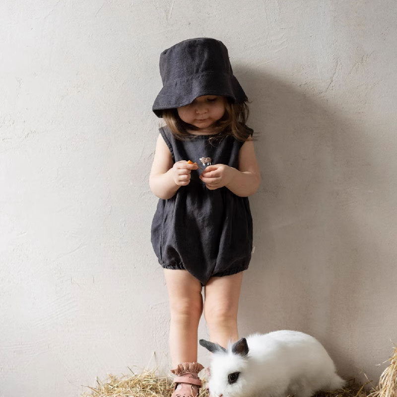 Organic Linen Baby Romper - Hand-Embroidered Sleeveless Onesie for Newborns & Infants | Breathable Summer Outfit (0-2 Years)