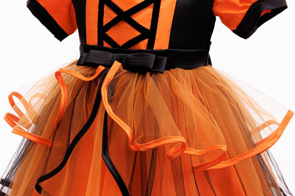 Girls Halloween Christmas Tutu Dress - Princess Party Gown with Hat & Pumpkin Bag Set