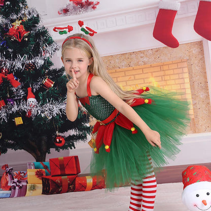 Girls Christmas Party Dress - Stage Performance Tutu Princess Gown for Holiday Events