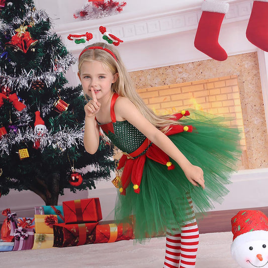 Girls Christmas Party Dress - Stage Performance Tutu Princess Gown for Holiday Events