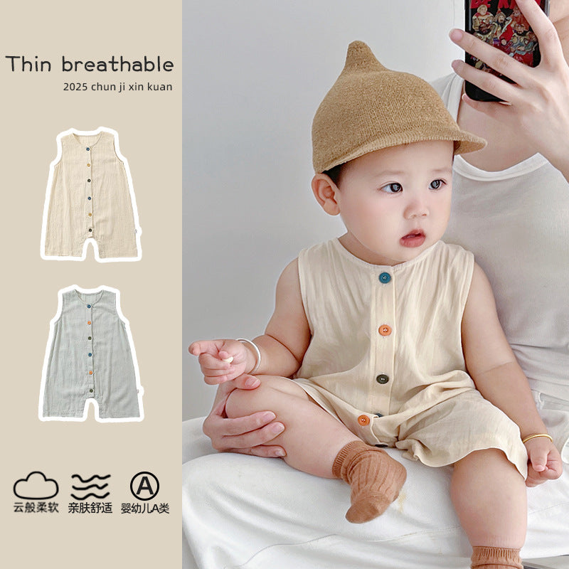 Organic Cotton Baby Romper - Breathable Sleeveless Jumpsuit for Boys & Girls | Soft Summer Outfit (0-24 Months)