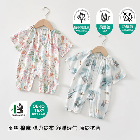 Baby Bamboo Romper - Organic Short Sleeve Onesie with Breathable Linen Blend for Newborn & Infant (0-12 Months)
