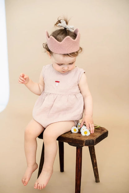 Organic Linen Baby Romper - Hand-Embroidered Sleeveless Onesie for Newborns & Infants | Breathable Summer Outfit (0-2 Years)