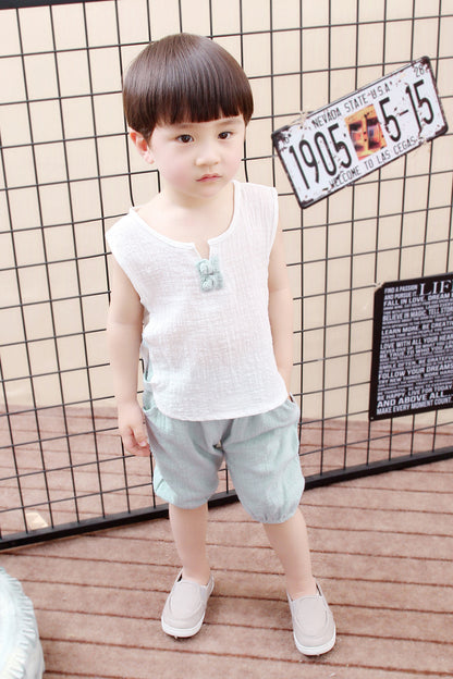 Tang Dynasty Baby Outfit - Organic Cotton Sleeveless Vest & Shorts Set for Newborn Photography, First Birthday Photo Shoot (0-3 Years)