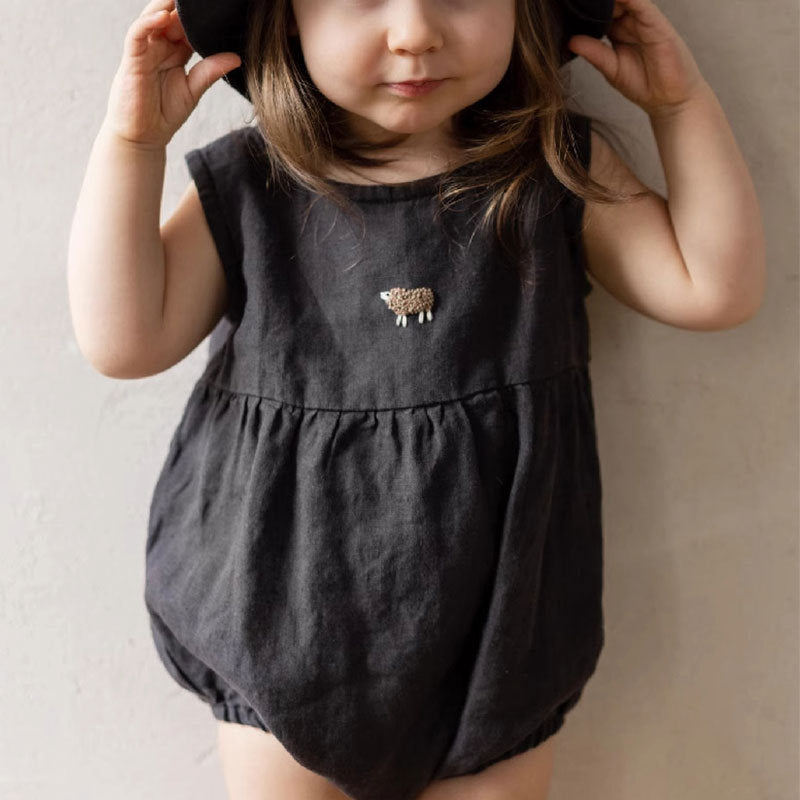 Organic Linen Baby Romper - Hand-Embroidered Sleeveless Onesie for Newborns & Infants | Breathable Summer Outfit (0-2 Years)