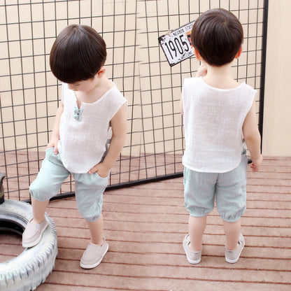 Tang Dynasty Baby Outfit - Organic Cotton Sleeveless Vest & Shorts Set for Newborn Photography, First Birthday Photo Shoot (0-3 Years)