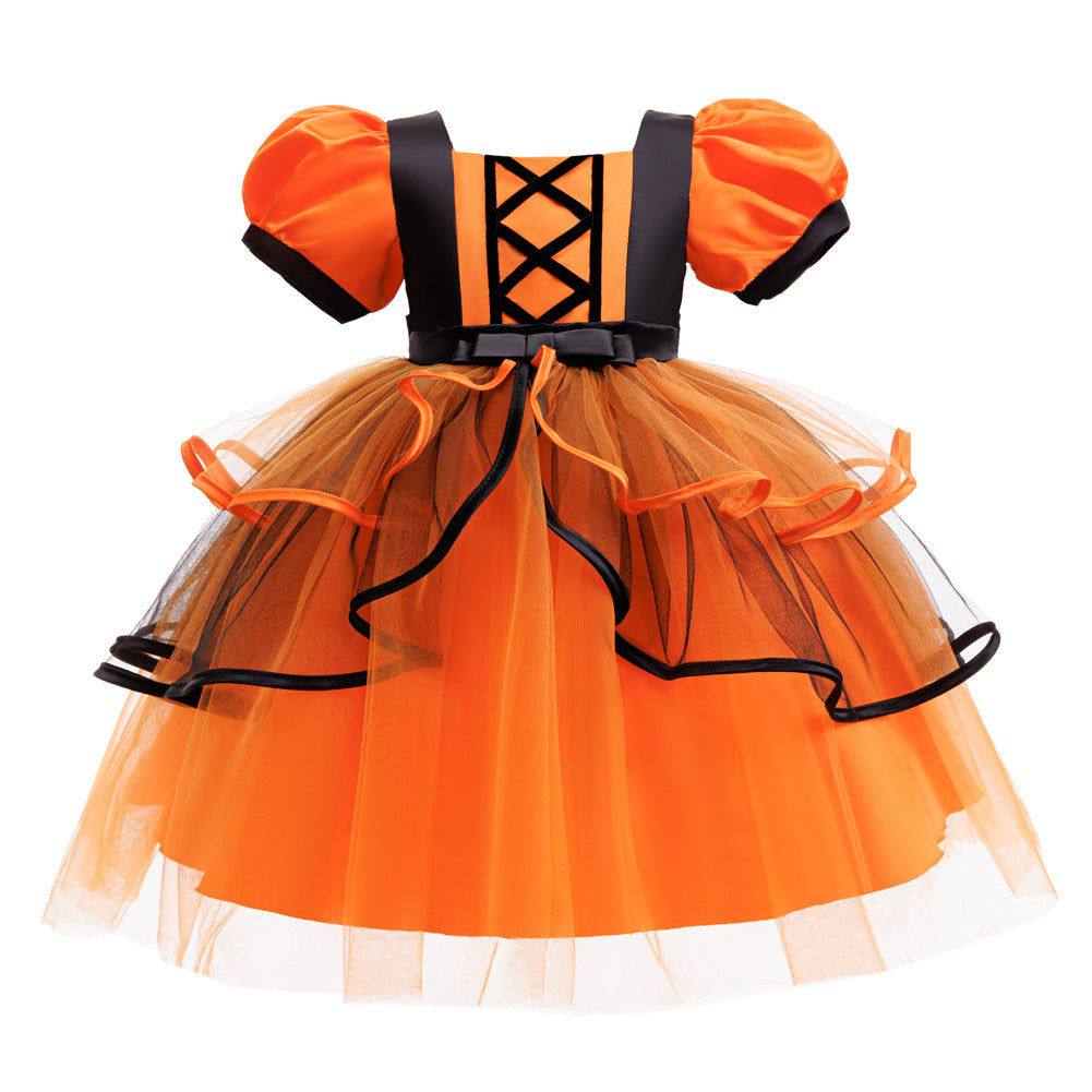 Girls Halloween Christmas Tutu Dress - Princess Party Gown with Hat & Pumpkin Bag Set
