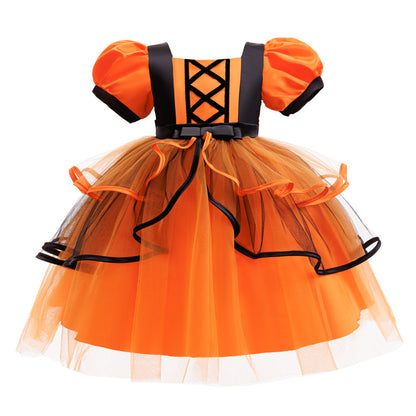 Girls Halloween Christmas Tutu Dress - Princess Party Gown with Hat & Pumpkin Bag Set