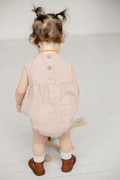 Organic Linen Baby Romper - Hand-Embroidered Sleeveless Onesie for Newborns & Infants | Breathable Summer Outfit (0-2 Years)