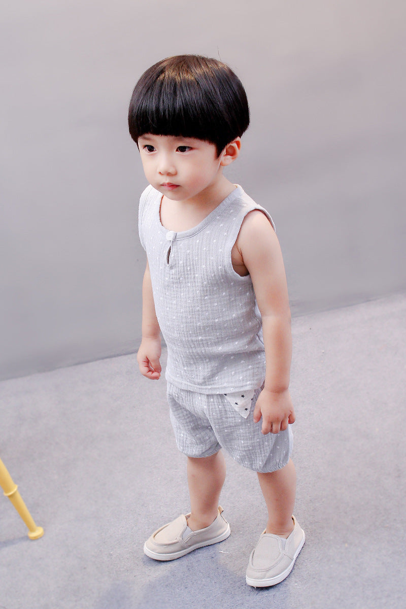 Tang Dynasty Baby Outfit - Organic Cotton Sleeveless Vest & Shorts Set for Newborn Photography, First Birthday Photo Shoot (0-3 Years)