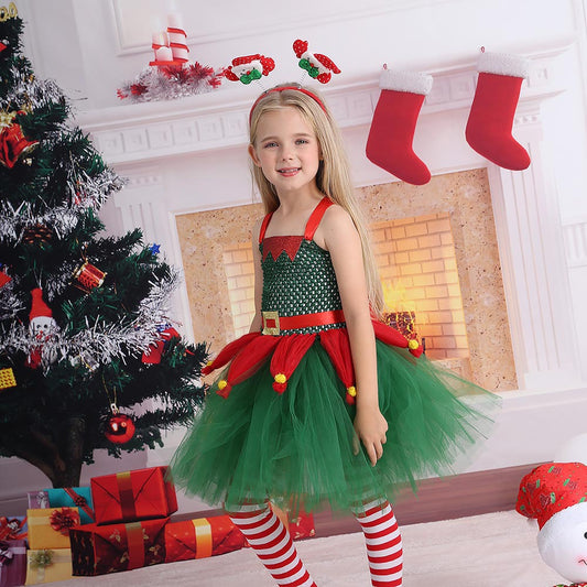 Girls Christmas Party Dress - Stage Performance Tutu Princess Gown for Holiday Events