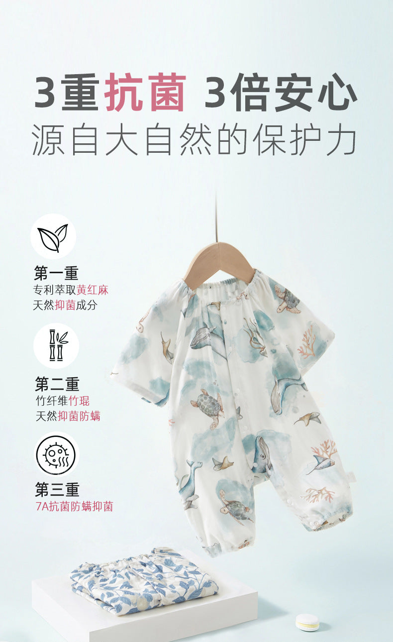 Baby Bamboo Romper - Organic Short Sleeve Onesie with Breathable Linen Blend for Newborn & Infant (0-12 Months)