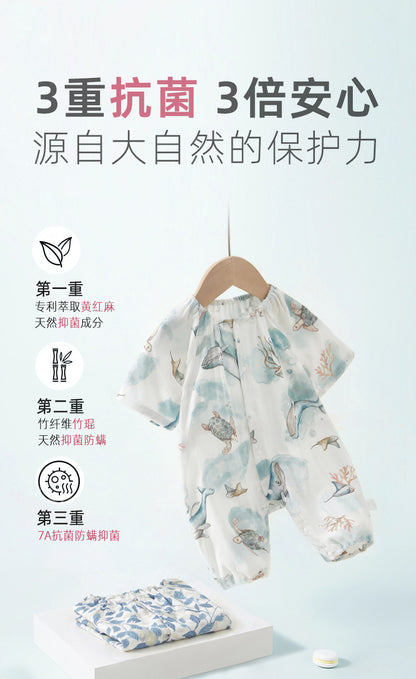 Baby Bamboo Romper - Organic Short Sleeve Onesie with Breathable Linen Blend for Newborn & Infant (0-12 Months)