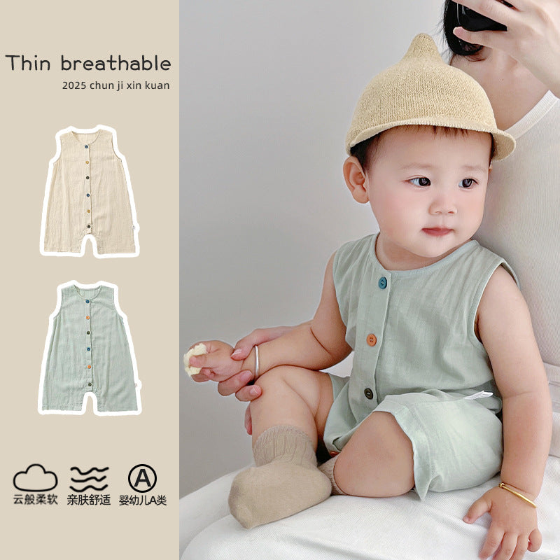 Organic Cotton Baby Romper - Breathable Sleeveless Jumpsuit for Boys & Girls | Soft Summer Outfit (0-24 Months)