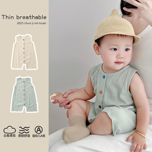 Organic Cotton Baby Romper - Breathable Sleeveless Jumpsuit for Boys & Girls | Soft Summer Outfit (0-24 Months)