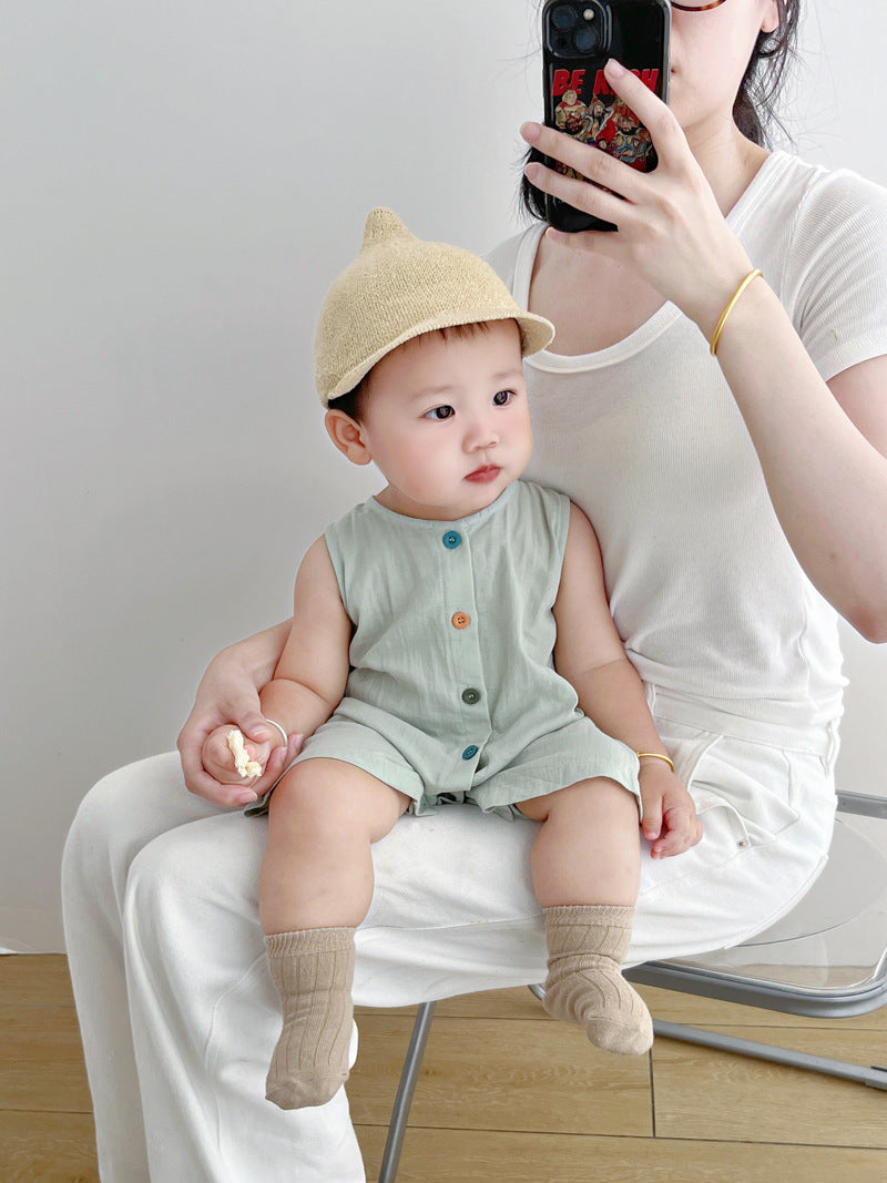Organic Cotton Baby Romper - Breathable Sleeveless Jumpsuit for Boys & Girls | Soft Summer Outfit (0-24 Months)