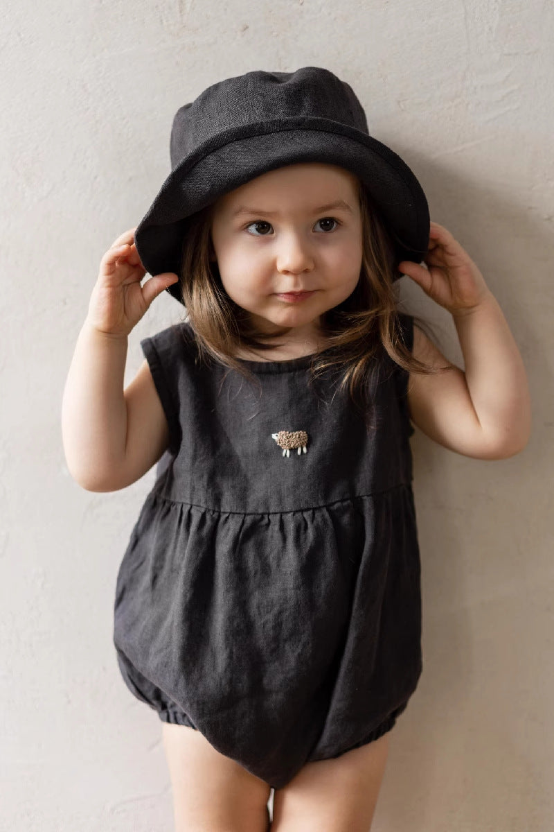 Organic Linen Baby Romper - Hand-Embroidered Sleeveless Onesie for Newborns & Infants | Breathable Summer Outfit (0-2 Years)