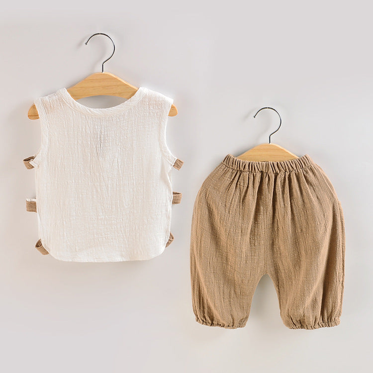 Tang Dynasty Baby Outfit - Organic Cotton Sleeveless Vest & Shorts Set for Newborn Photography, First Birthday Photo Shoot (0-3 Years)