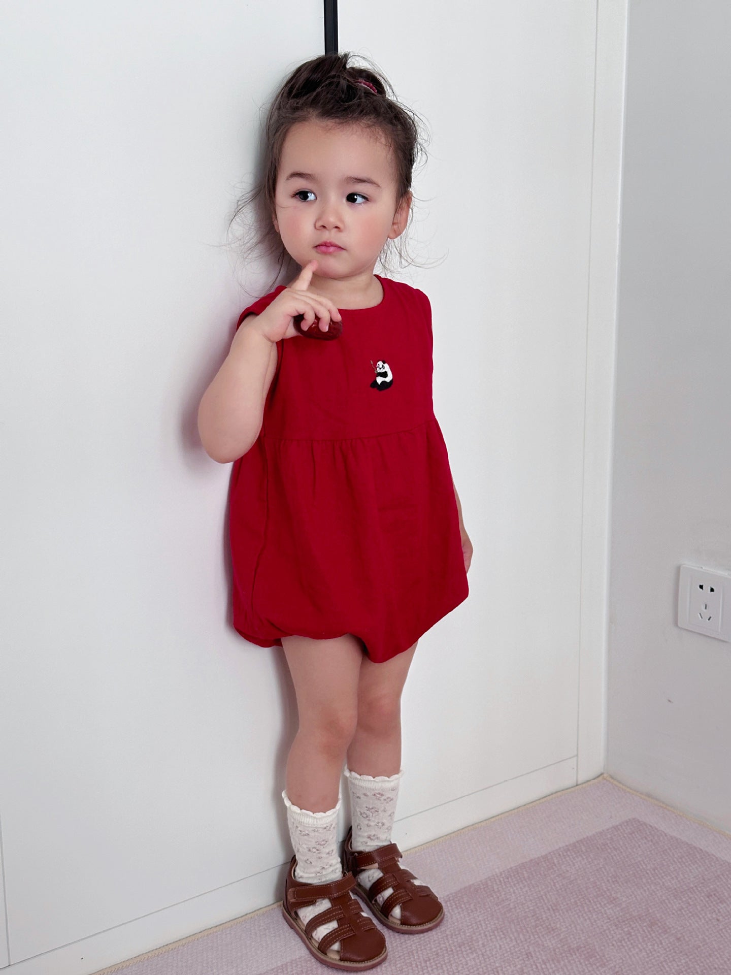 Panda Embroidery Baby Romper - 100% Linen Sleeveless Bodysuit for First Birthday & Photo Shoots (0-2 Years)