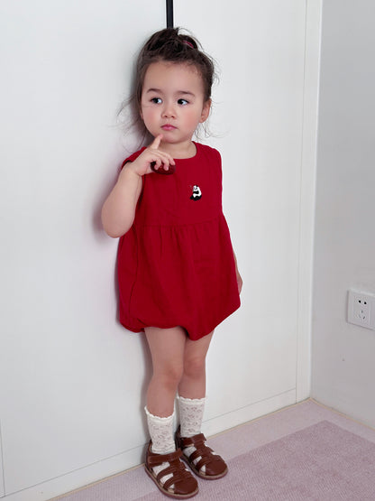 Panda Embroidery Baby Romper - 100% Linen Sleeveless Bodysuit for First Birthday & Photo Shoots (0-2 Years)