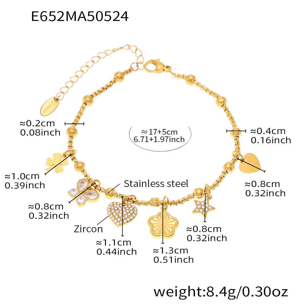 OMAIKA 5A Zircon Multi-element DIY Bracelet fashion European and American Anklet Stainless Steel Furnace Vacuum Electroplating Jewelry