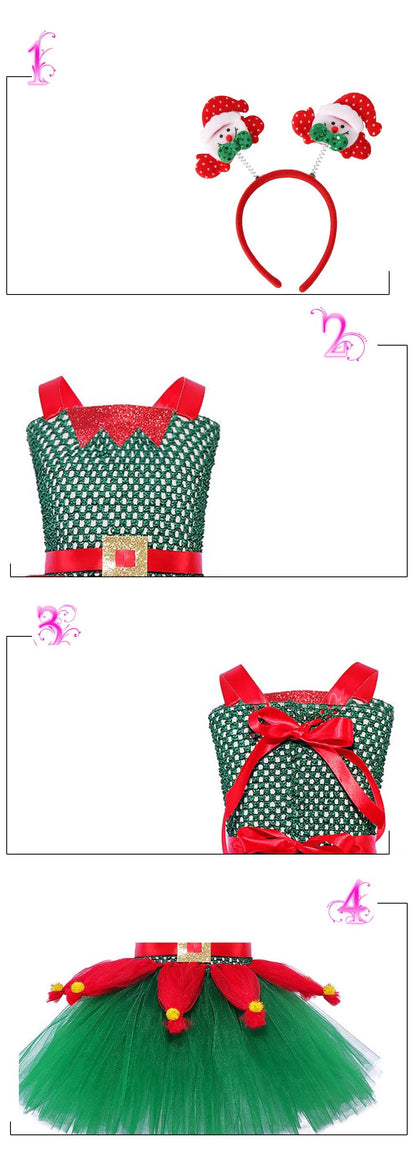 Girls Christmas Party Dress - Stage Performance Tutu Princess Gown for Holiday Events