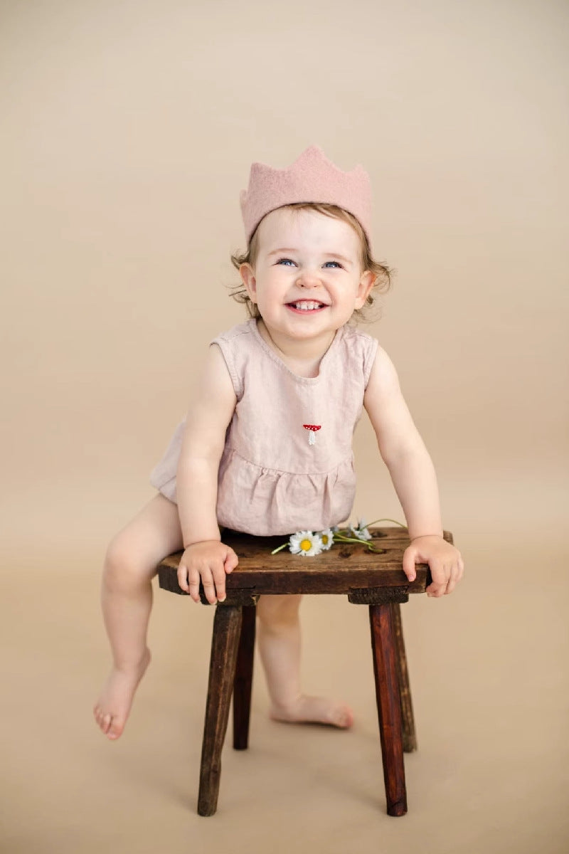 Organic Linen Baby Romper - Hand-Embroidered Sleeveless Onesie for Newborns & Infants | Breathable Summer Outfit (0-2 Years)
