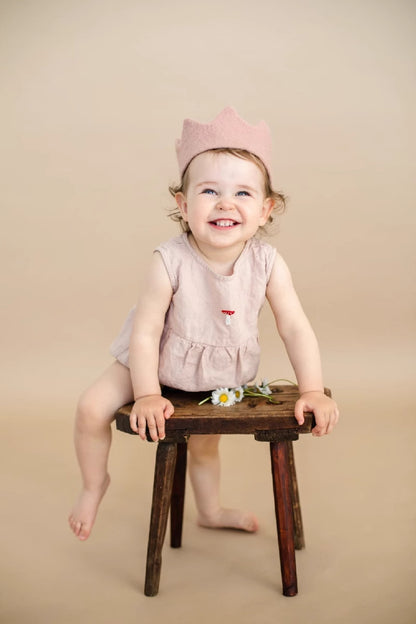 Organic Linen Baby Romper - Hand-Embroidered Sleeveless Onesie for Newborns & Infants | Breathable Summer Outfit (0-2 Years)