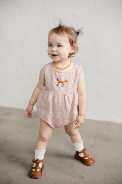 Organic Linen Baby Romper - Hand-Embroidered Sleeveless Onesie for Newborns & Infants | Breathable Summer Outfit (0-2 Years)