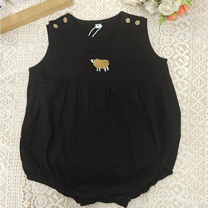Organic Linen Baby Romper - Hand-Embroidered Sleeveless Onesie for Newborns & Infants | Breathable Summer Outfit (0-2 Years)