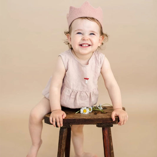 Organic Linen Baby Romper - Hand-Embroidered Sleeveless Onesie for Newborns & Infants | Breathable Summer Outfit (0-2 Years)