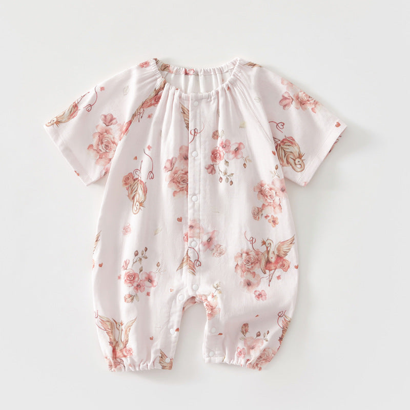 Baby Bamboo Romper - Organic Short Sleeve Onesie with Breathable Linen Blend for Newborn & Infant (0-12 Months)